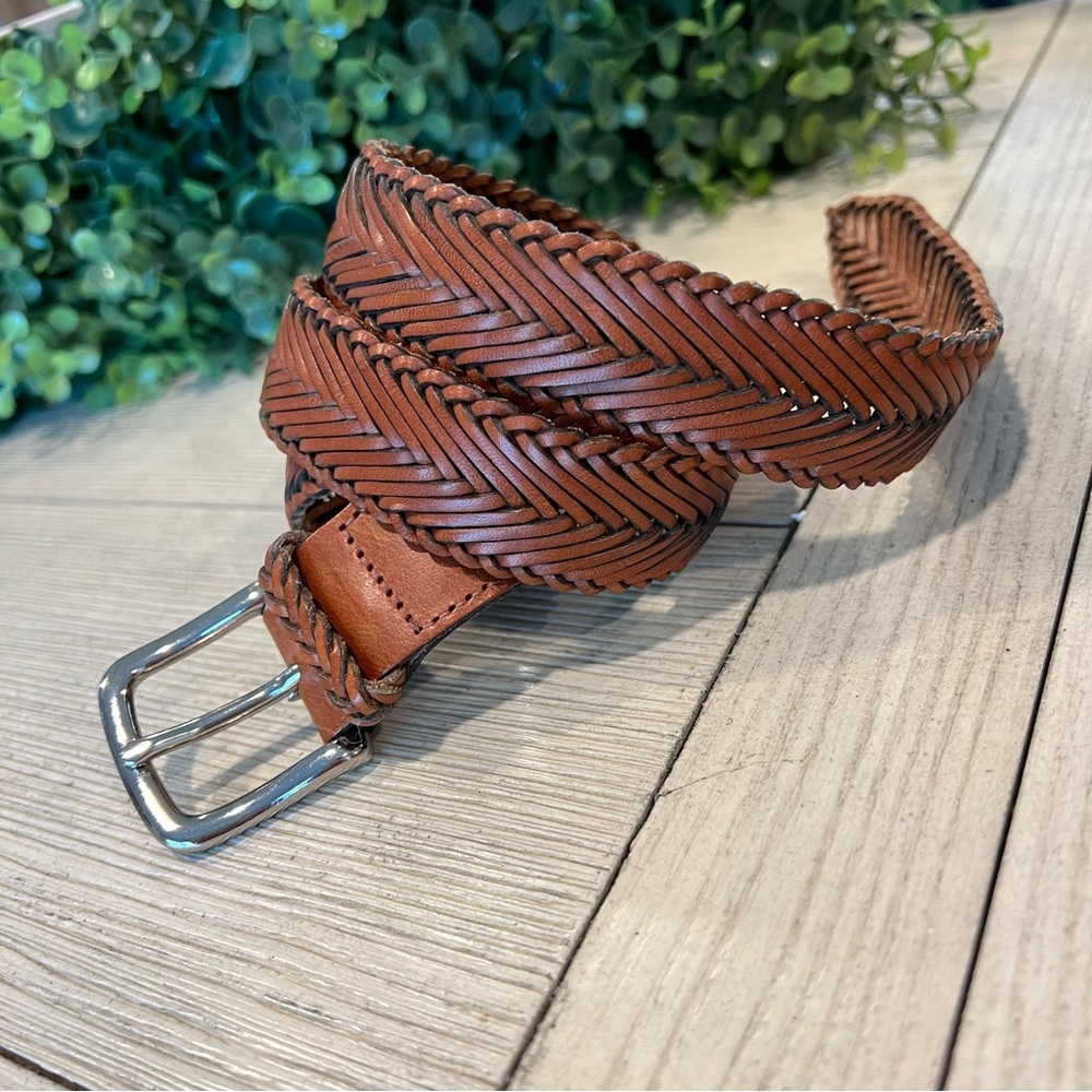 VTG Banana Republic Genuine Leather Woven Braided Belt Size M Camel Brown
